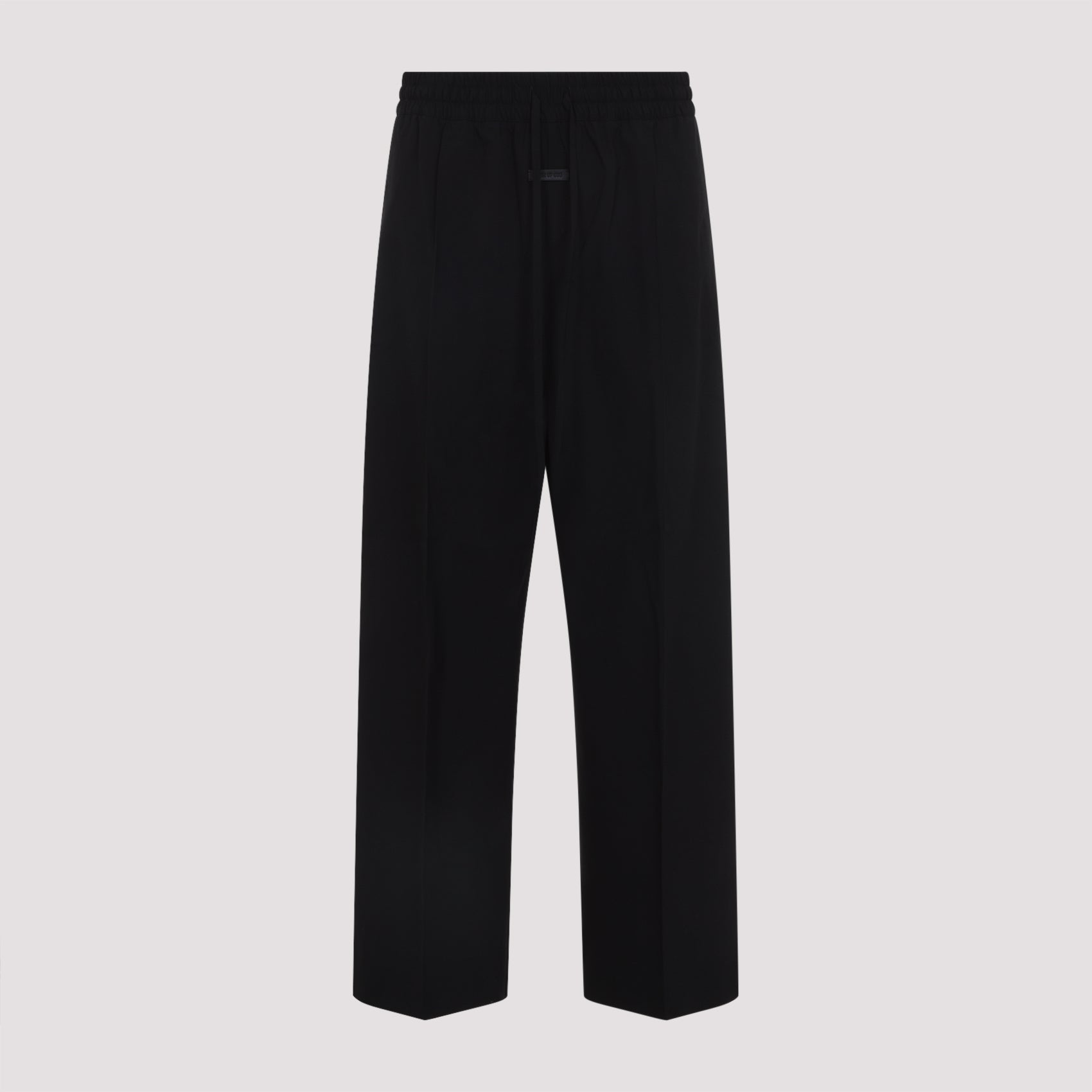 Wideleg Drawstring Black Cotton Virgin Wool Elastane Pant
