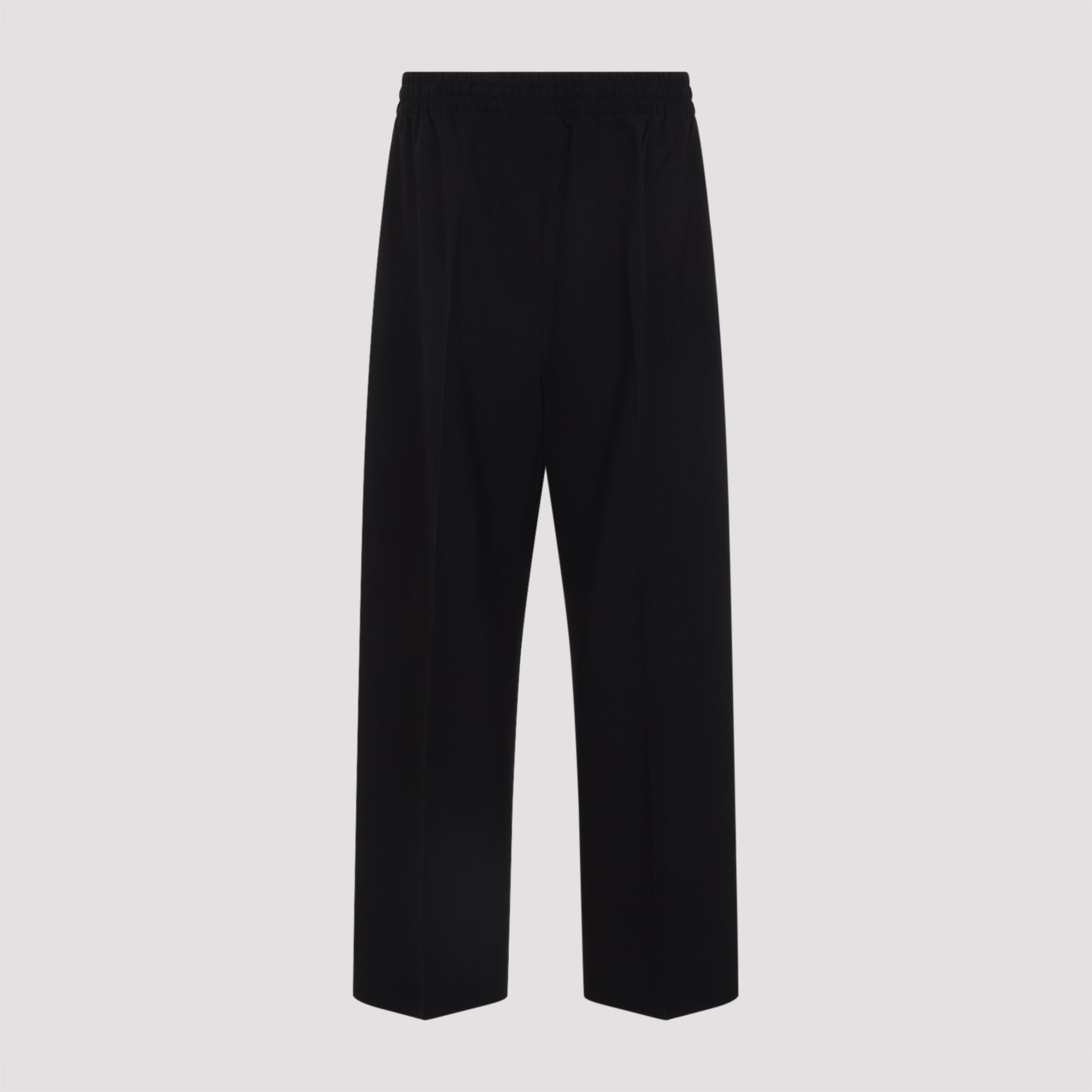 Wideleg Drawstring Black Cotton Virgin Wool Elastane Pant