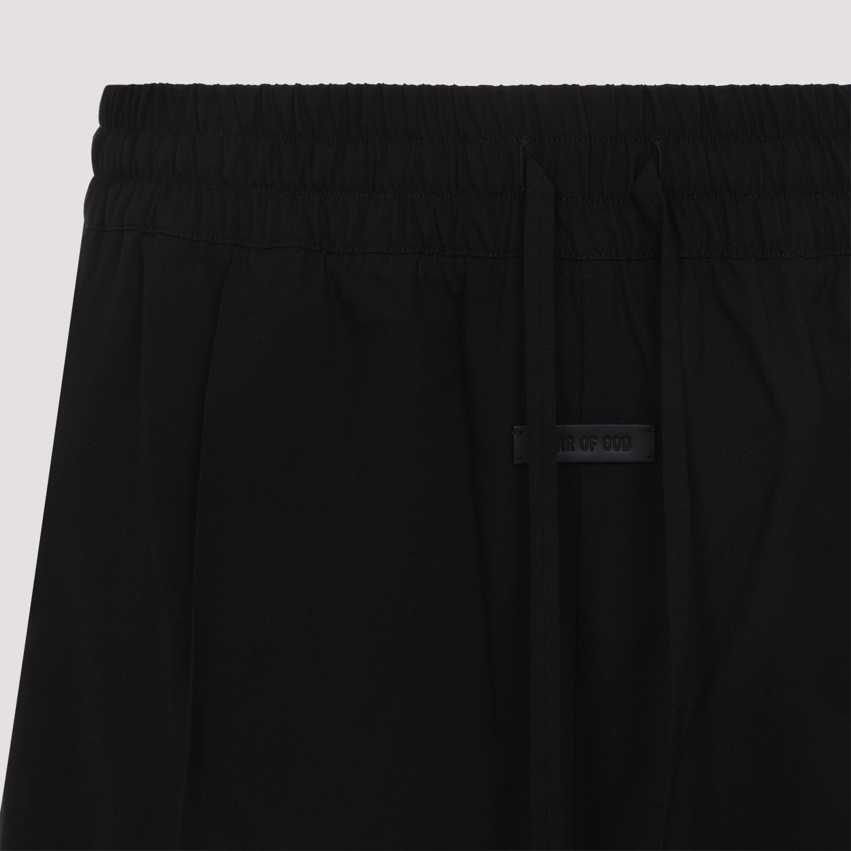 Wideleg Drawstring Black Cotton Virgin Wool Elastane Pant
