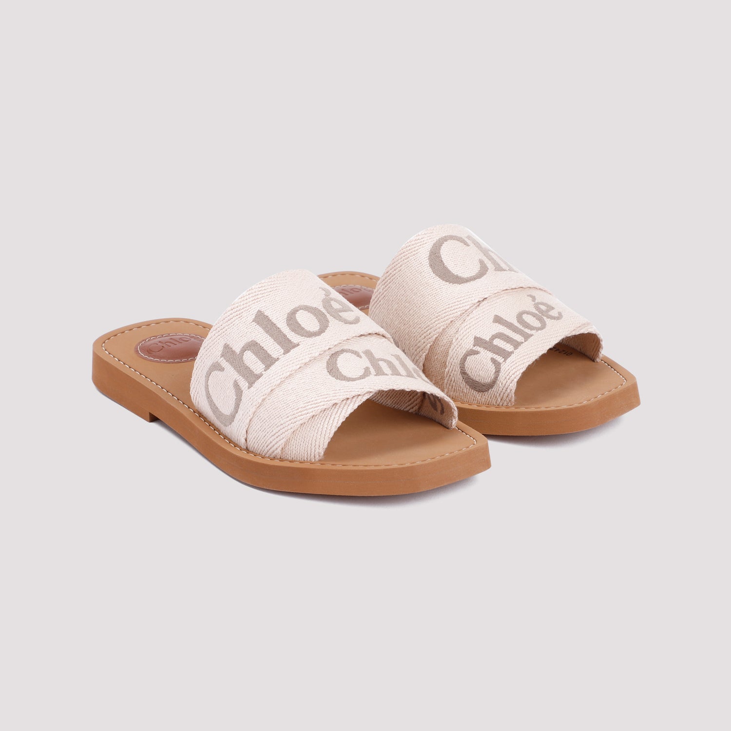 Chloé Woody Flat Mules Nude & Neutrals Linen Polyester
