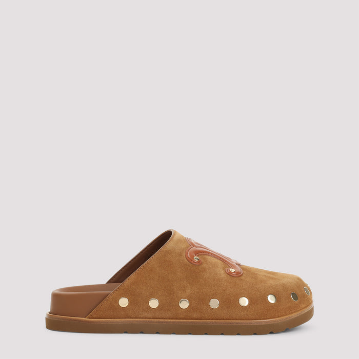Triomphe Wedge Mules Brown Suede Calf Leather