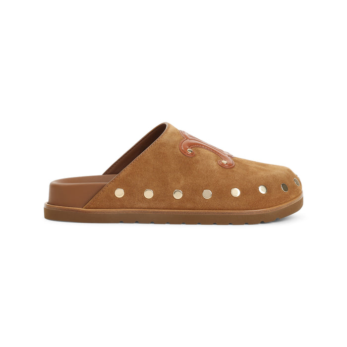Triomphe Wedge Mules Brown Suede Calf Leather