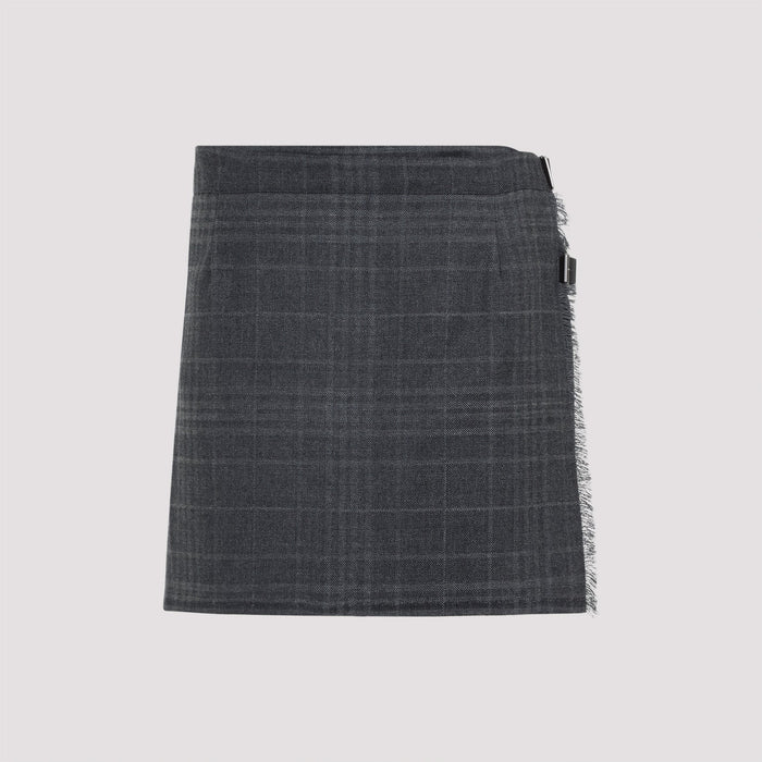 Pleated Mini Skirt Grey Wool