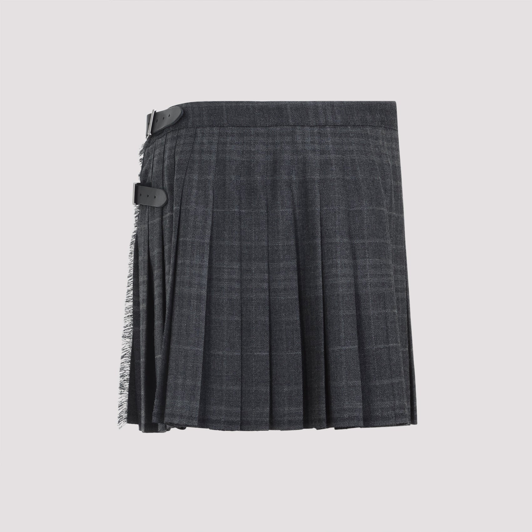 Pleated Mini Skirt Grey Wool