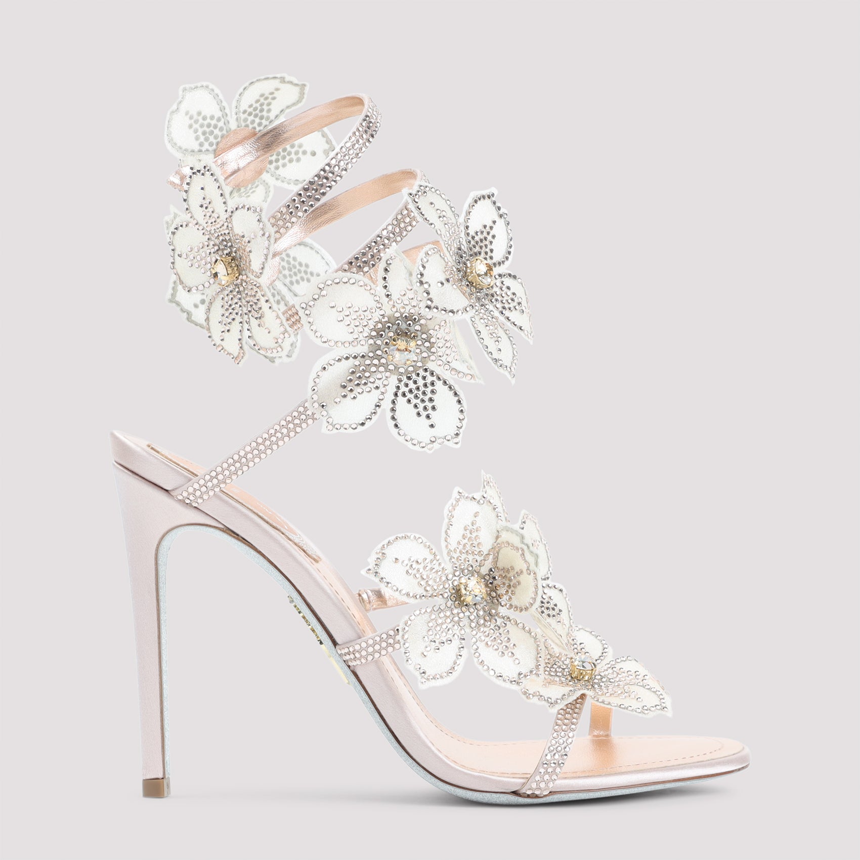 Rene Caovilla Leather Peach Flower Sandals Pink & Purple Lamb Silk Strass