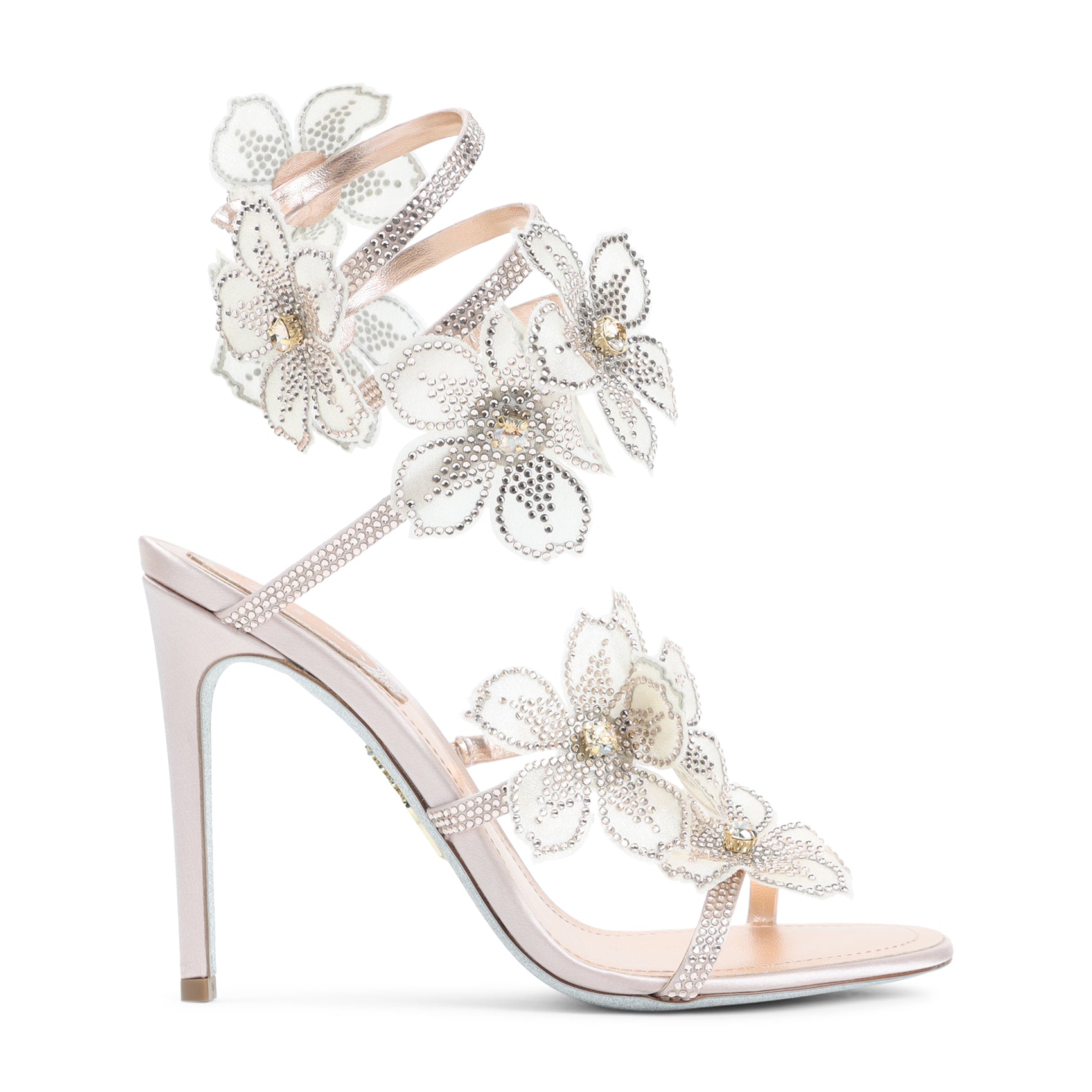 Rene Caovilla Leather Peach Flower Sandals Pink & Purple Lamb Silk Strass