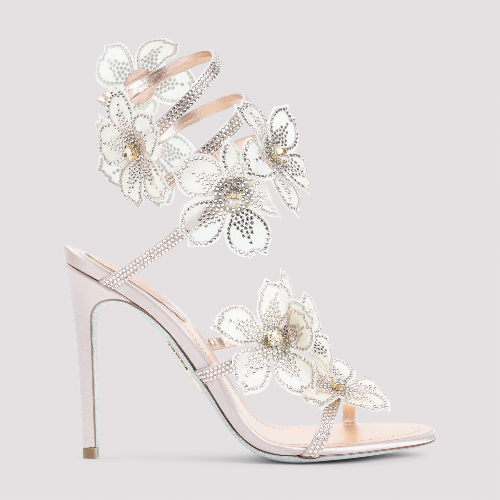 Rene Caovilla Leather Peach Flower Sandals Pink & Purple Lamb Silk Strass