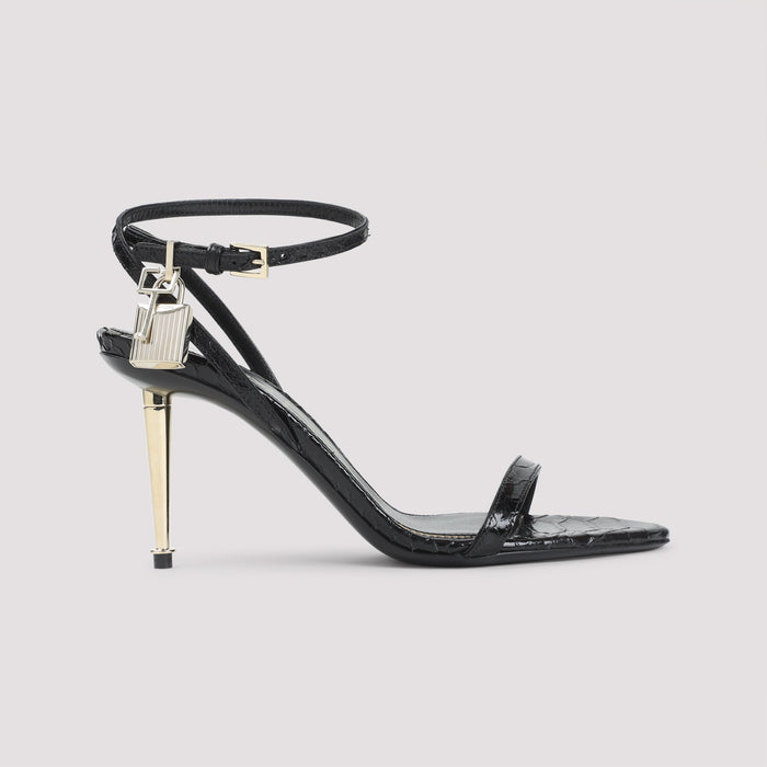 Semi Shiny Printed Python Sandals Black Shoe