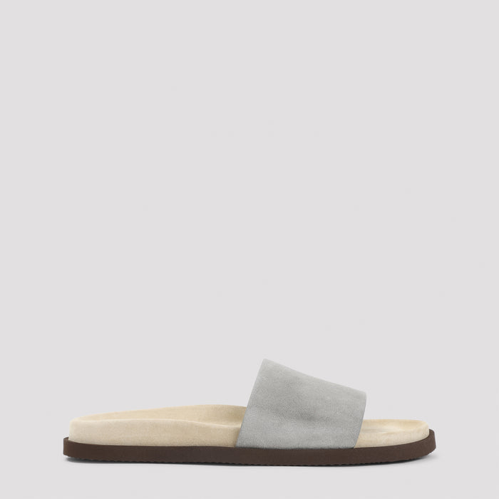 Flat Sandal Grey Suede Leather Rubber