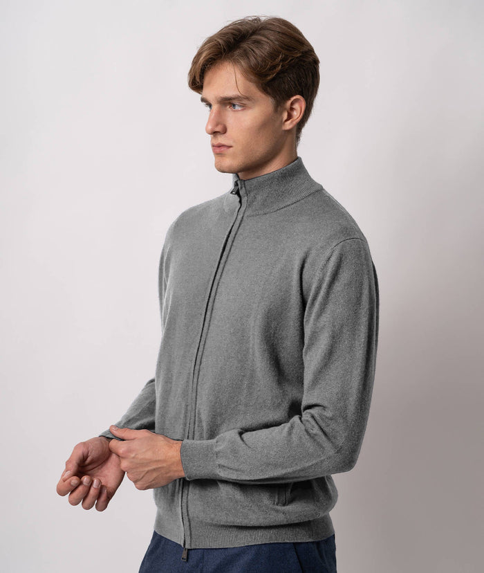 Full Zip Cashmere Cardigan Helsinki Ivory Sport Knitted Jacket