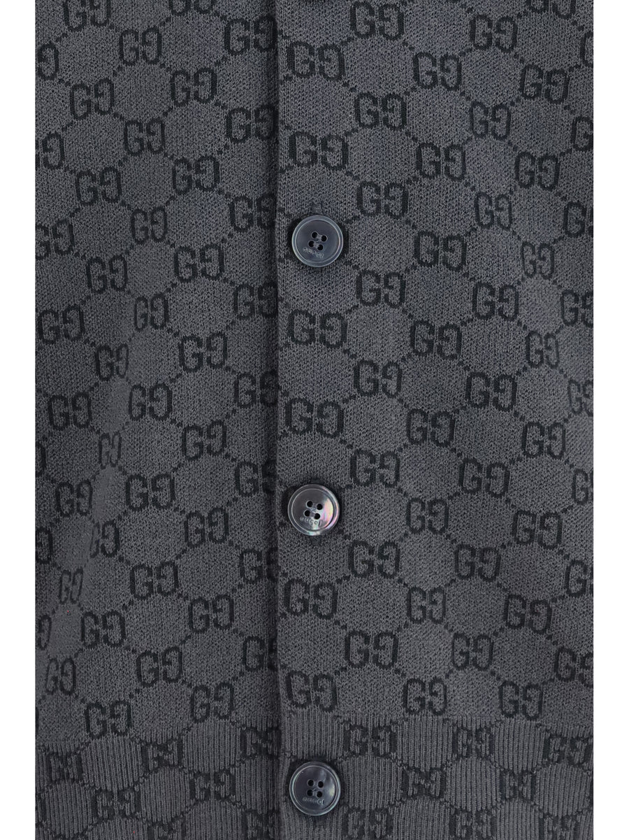 Cardigan Gg Print Silk-Wool New Grey-Rock Grey/rock Wool (ovis Aries)
