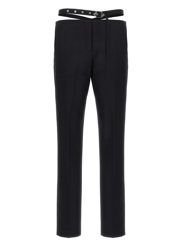 Belt detail trousers Black Virgin Wool Pant
