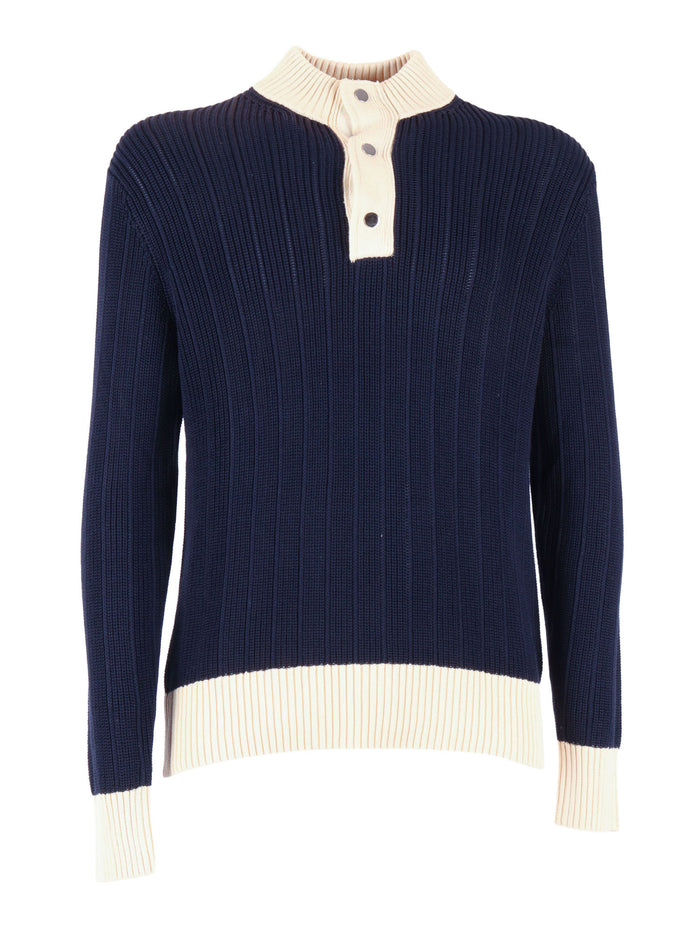 HALF BOTTONED PULLOVER Blue Cotton Crewneck