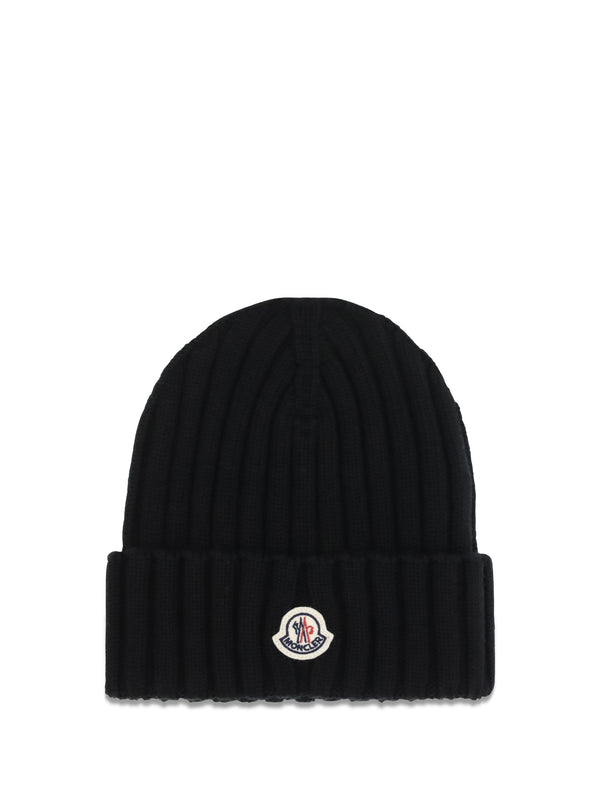 Wool Beanie With Logo Black Merino Ovis Aries Hats E Hairbands