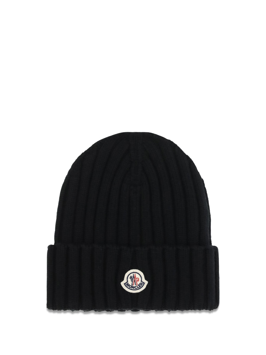 Wool Beanie With Logo Black Merino Ovis Aries Hats E Hairbands