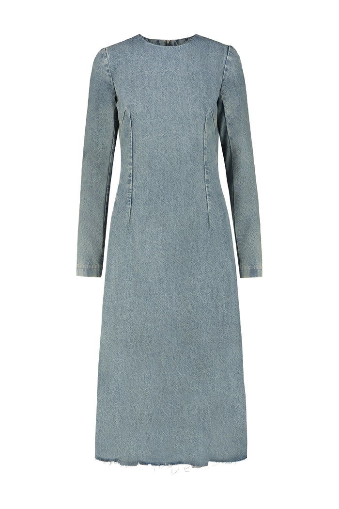 Denim Midi Dress Blue Cotton Abito