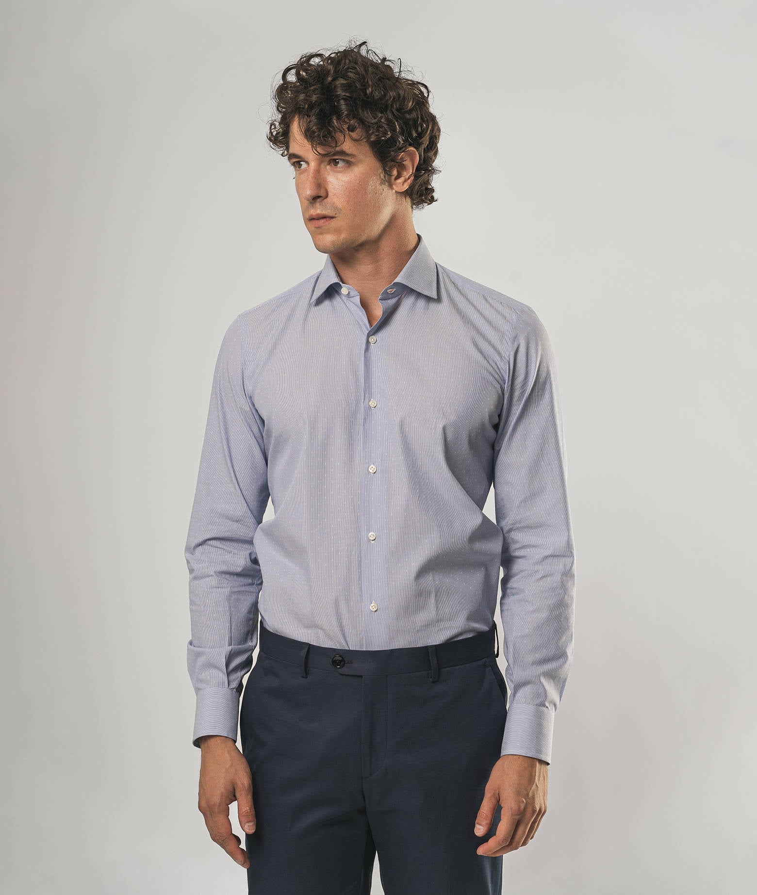 Tailored Cotton Shirt Chamberi Blue Hand Made
