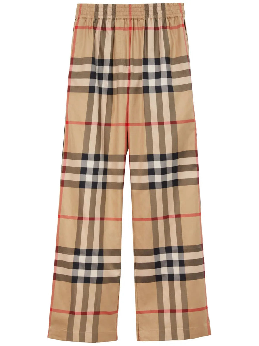 Trousers Check Pattern Beige Cotton