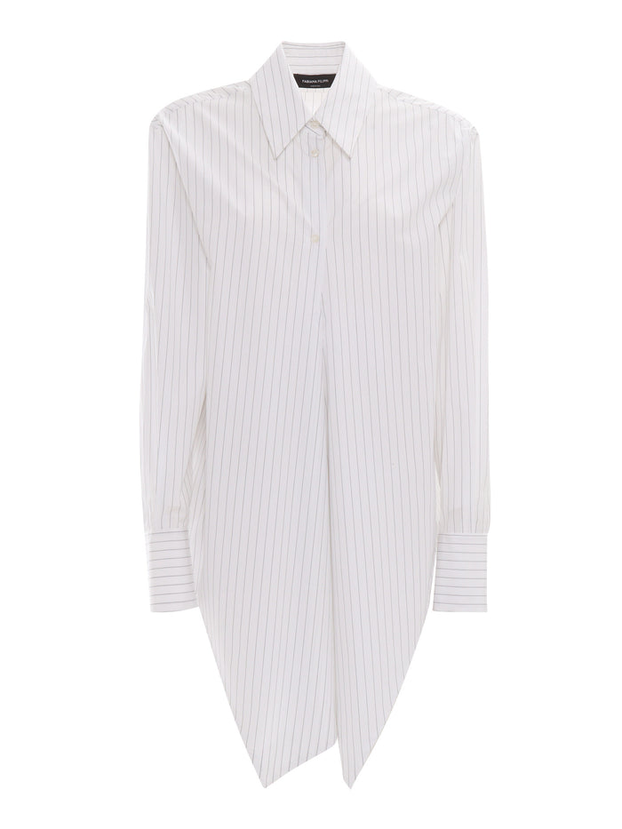 STRIPED POPIN SHIRT WITH CROSSED FRONT White Cotton Blouse