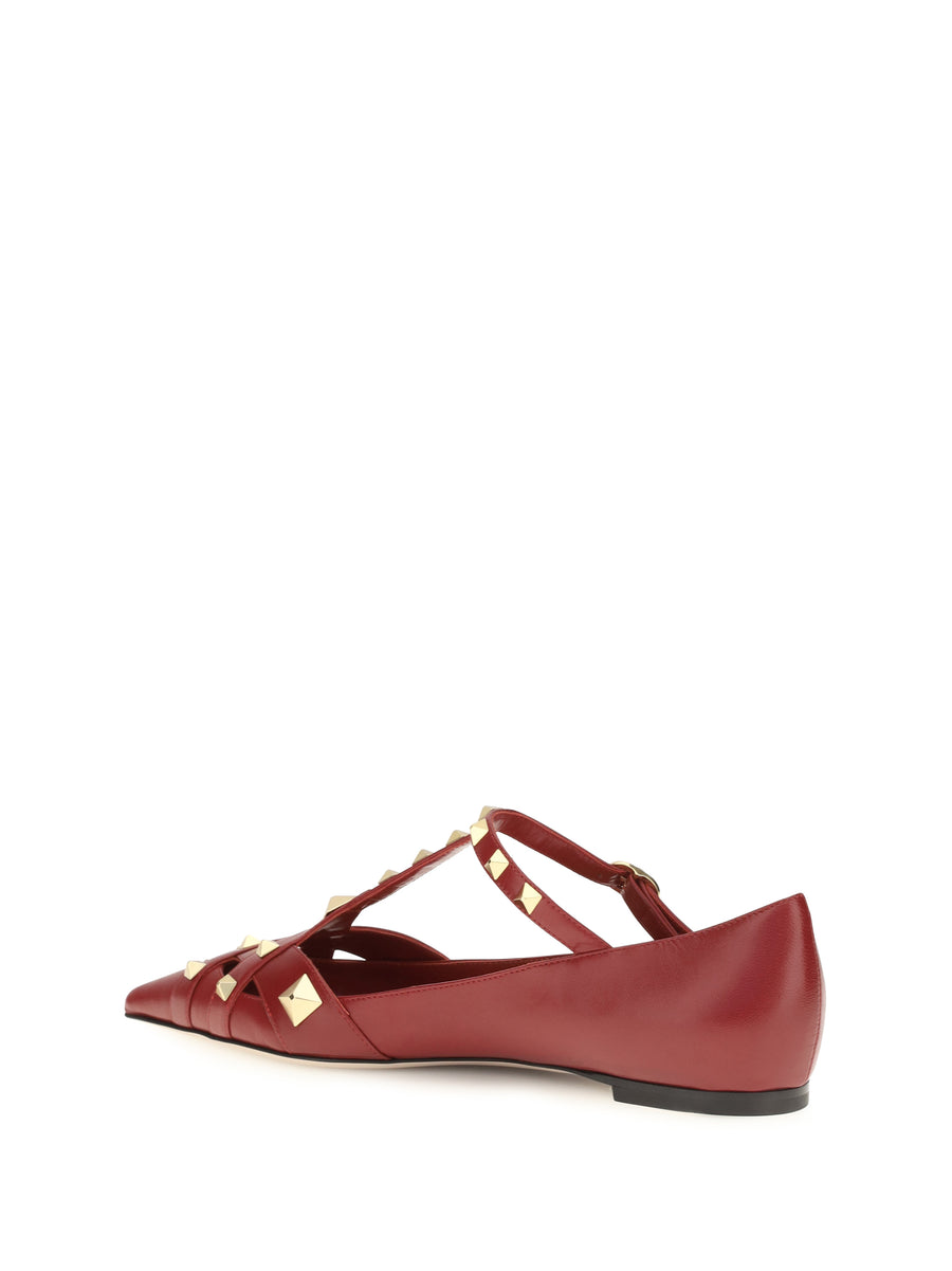 Ballerina Shoes Studdy Bright Red Goatskin
