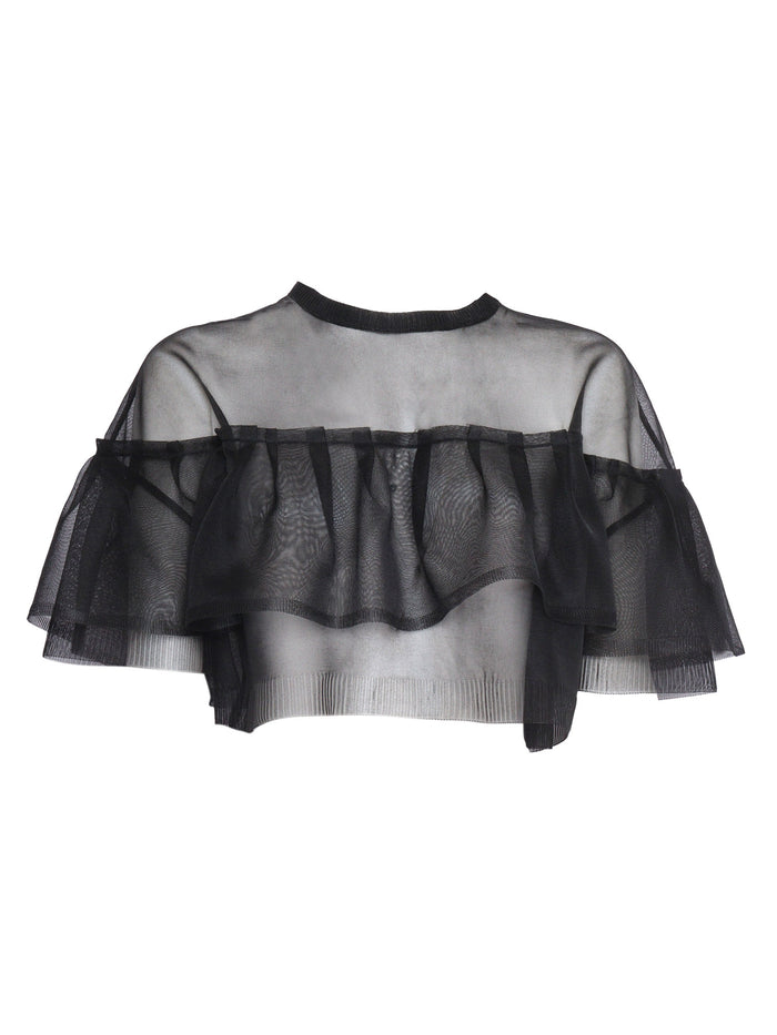Transparent shirt with ruffle Black Polyamide Polyester Top