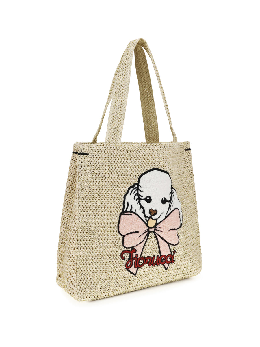 Tote Bag Poodle Raffia Beige Paper Handbags