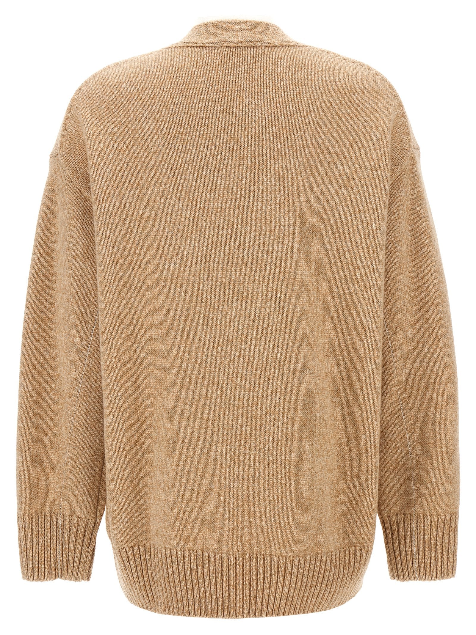 Logo button cardigan Beige Wool Sweater, Cardigans