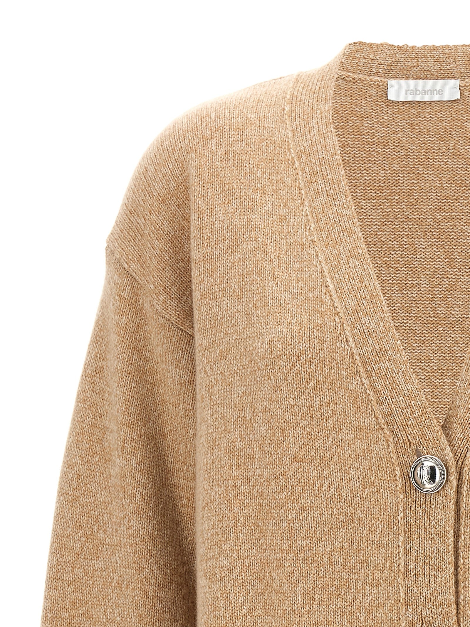 Logo button cardigan Beige Wool Sweater, Cardigans