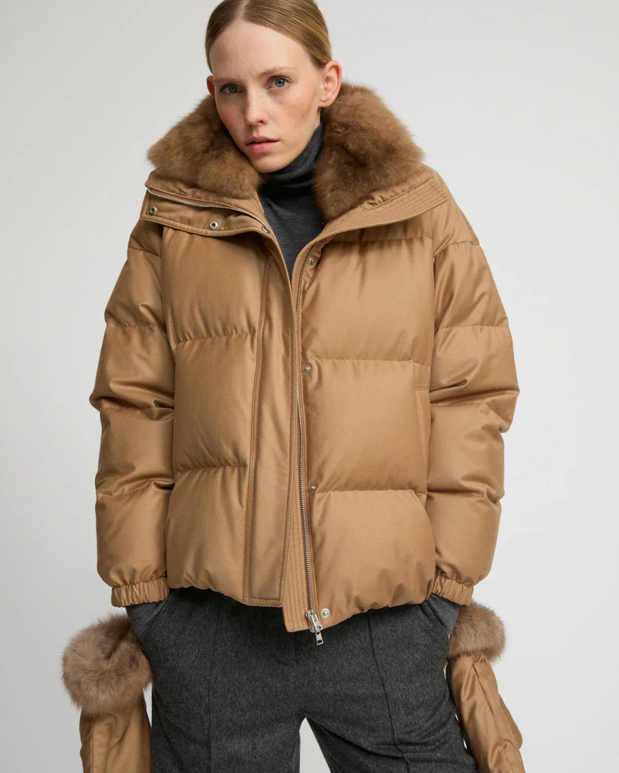 Yves Salomon Loro Piana flannel down jacket in beige