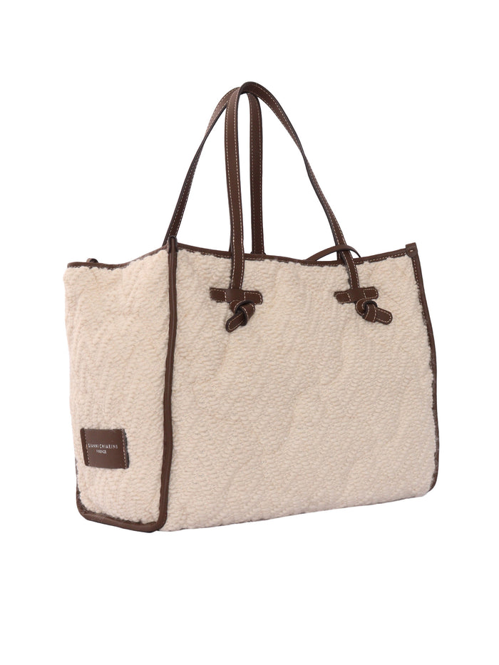 LEATHER AND FABRIC BAG White Shoulder