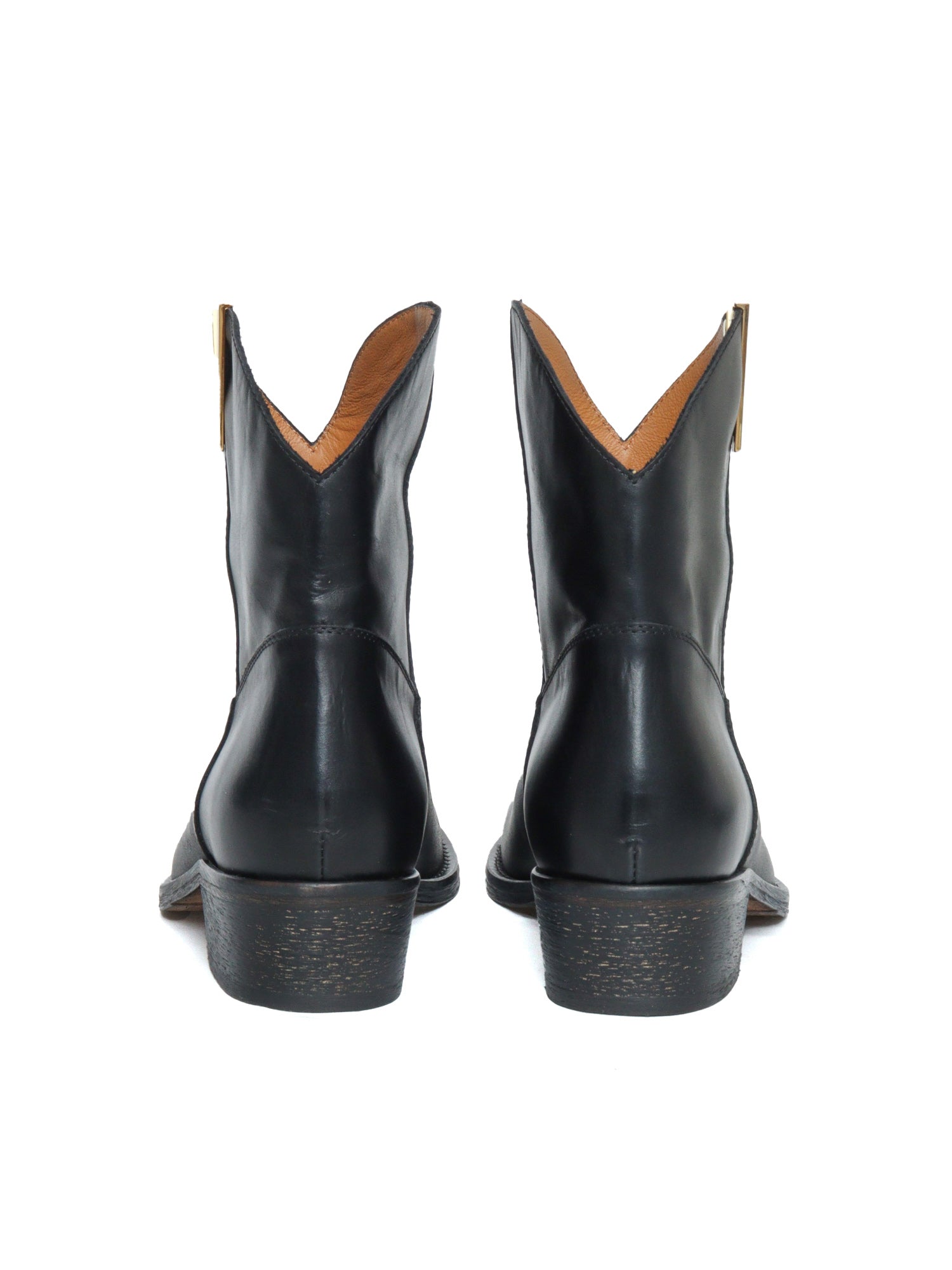 Low V Gold Texans Black Leather Sole Booties