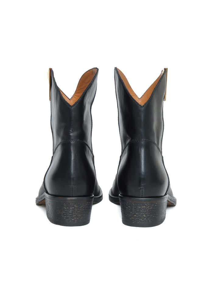 Low V Gold Texans Black Leather Sole Booties