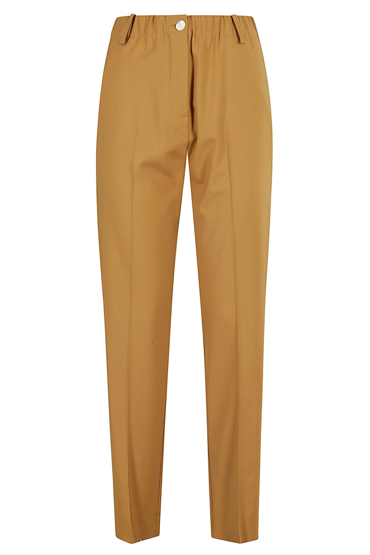 Pantalone Tela Di Lana Vita Brown Vergine Elastan Pantaloni