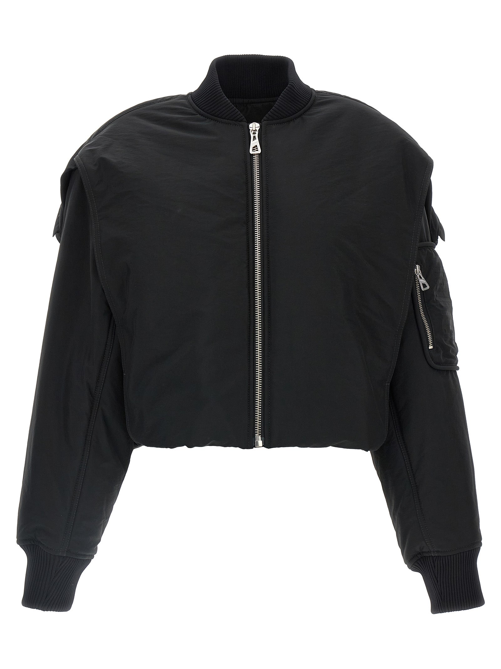 The Hooded Bomber jacket Black Polyurethane Down Jacket, Parka, Casual