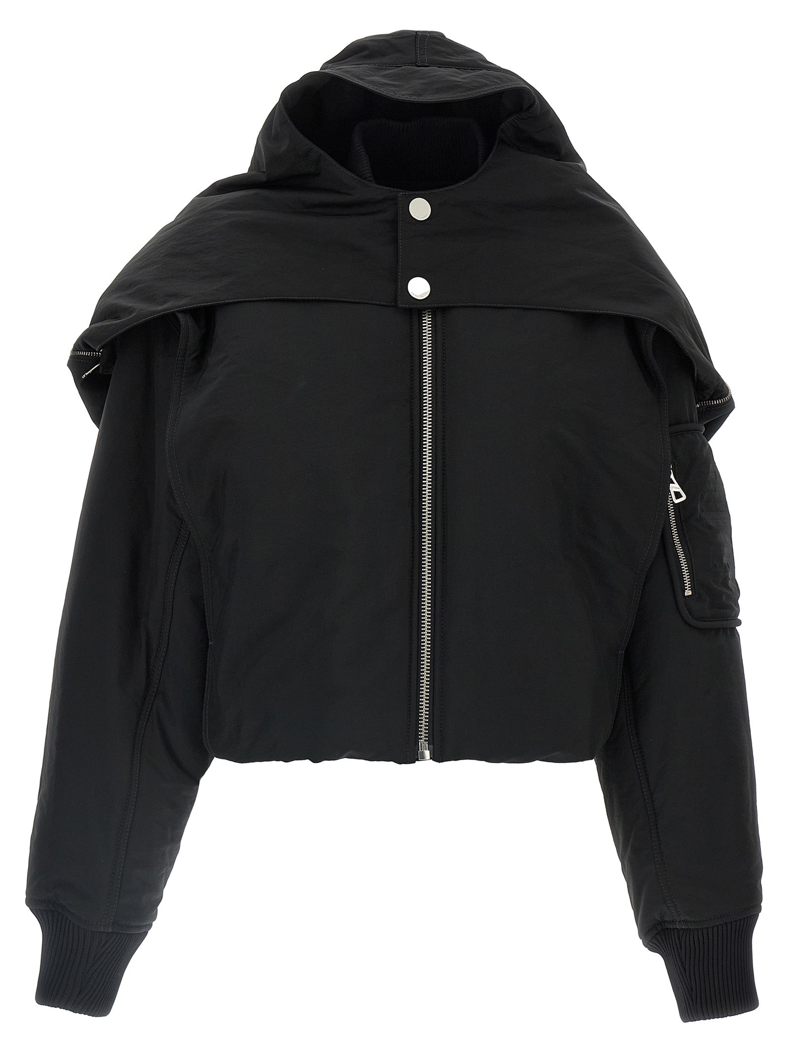 The Hooded Bomber jacket Black Polyurethane Down Jacket, Parka, Casual