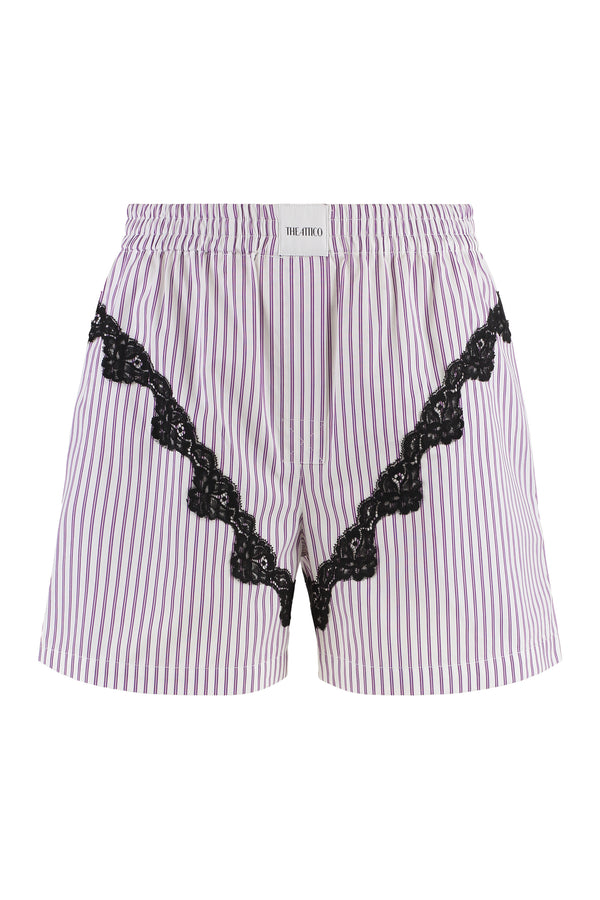 Cotton Shorts With Lace Insets Prune