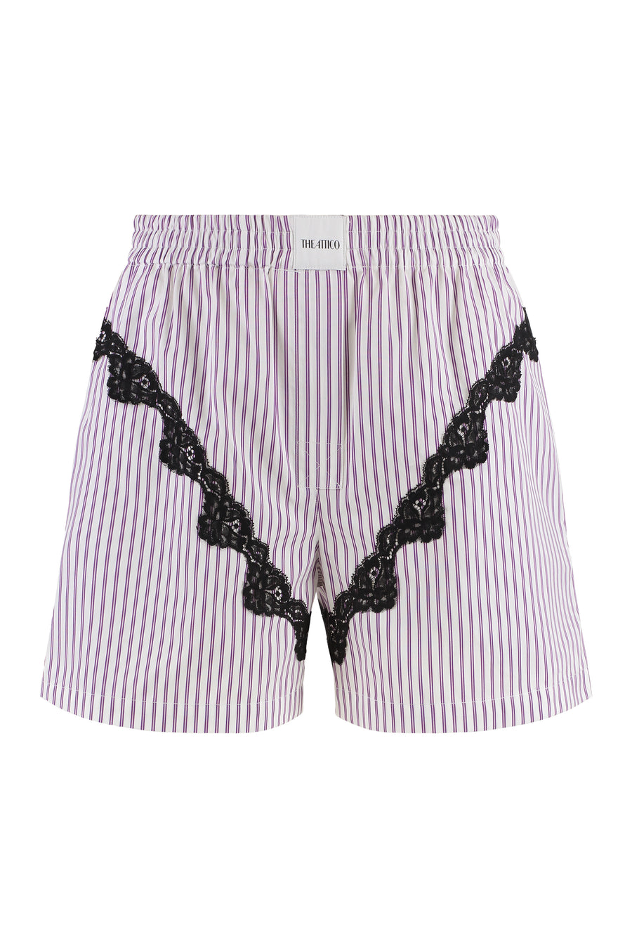 Cotton Shorts With Lace Insets Prune