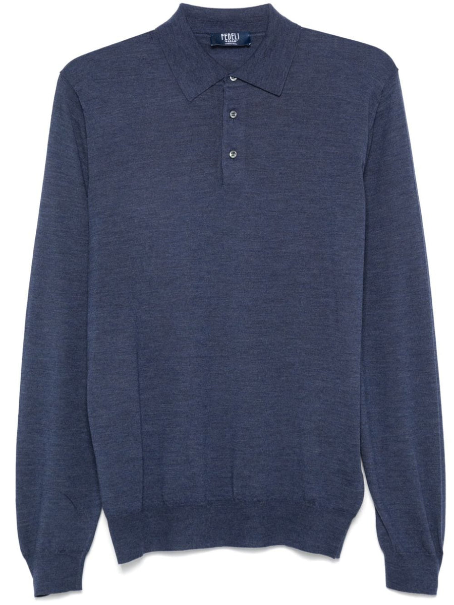 Fedeli Virgin Wool 100% polo shirt in navy blue