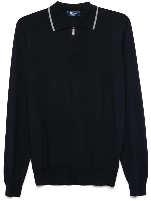 Fedeli Virgin Wool 100% polo in navy