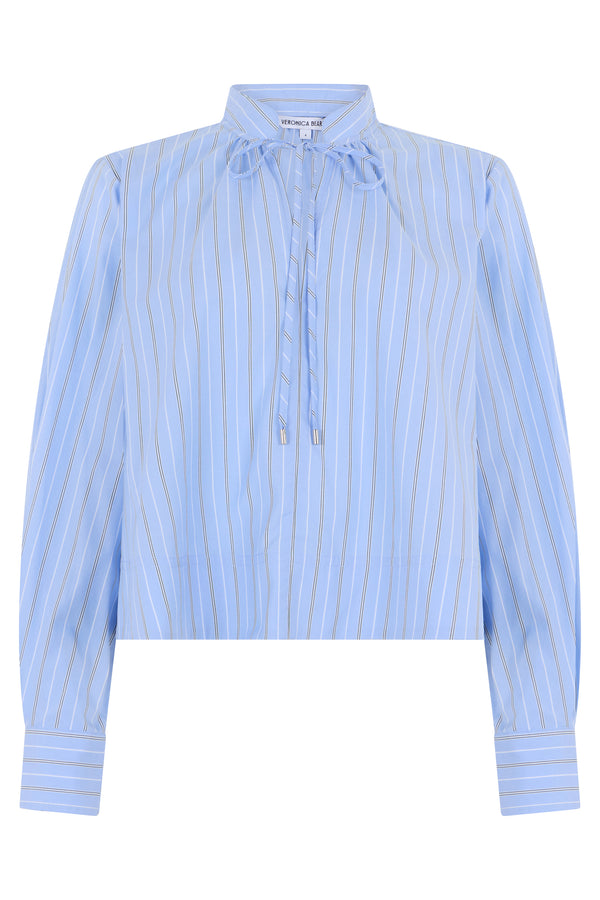 Cropped Striped Blouse Ice Blue/multicolour Viscose Blouses