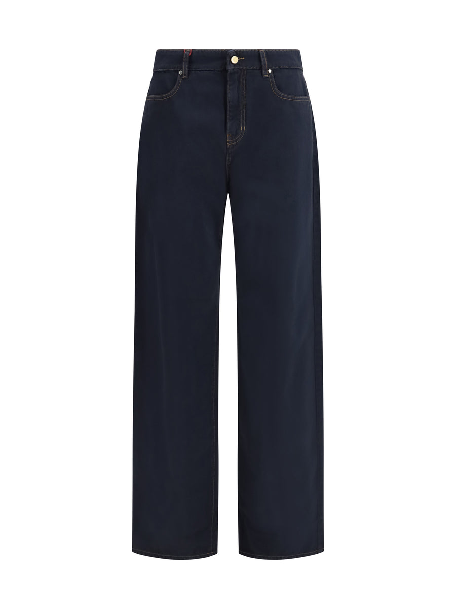 Baggy Pants Pure Cotton Satin Blue Tops
