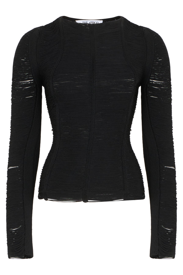 Long-Sleeve Black Top Viscose Tops
