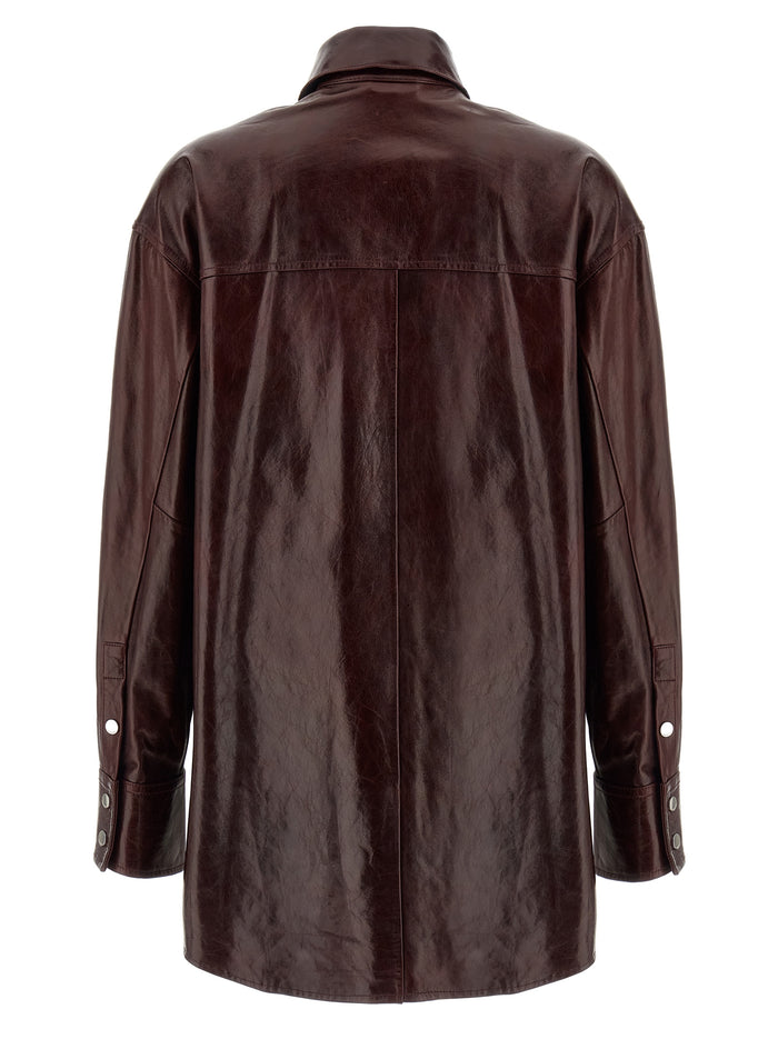 Borel shirt Bordeaux Lamb Leather (ovis Aries) Shirt, Blouse