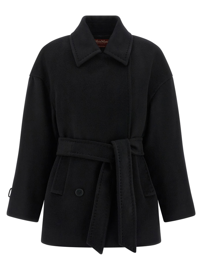 Pausa Coat Black Virgin Wool Coats, Trench