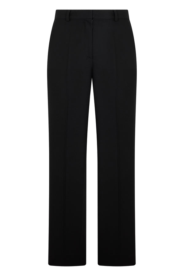 Straight Trousers Black Wool-Blend Polyester