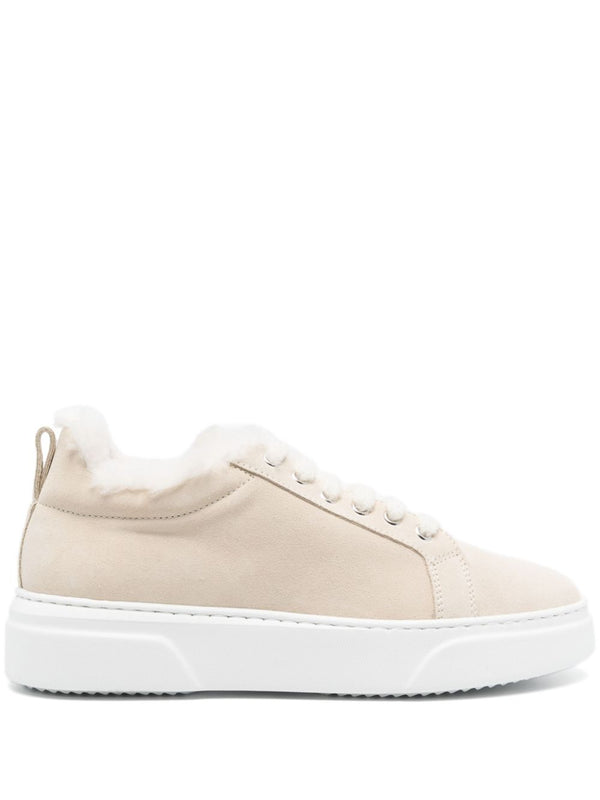 Eleventy Suede with shearling collar sneaker in beige