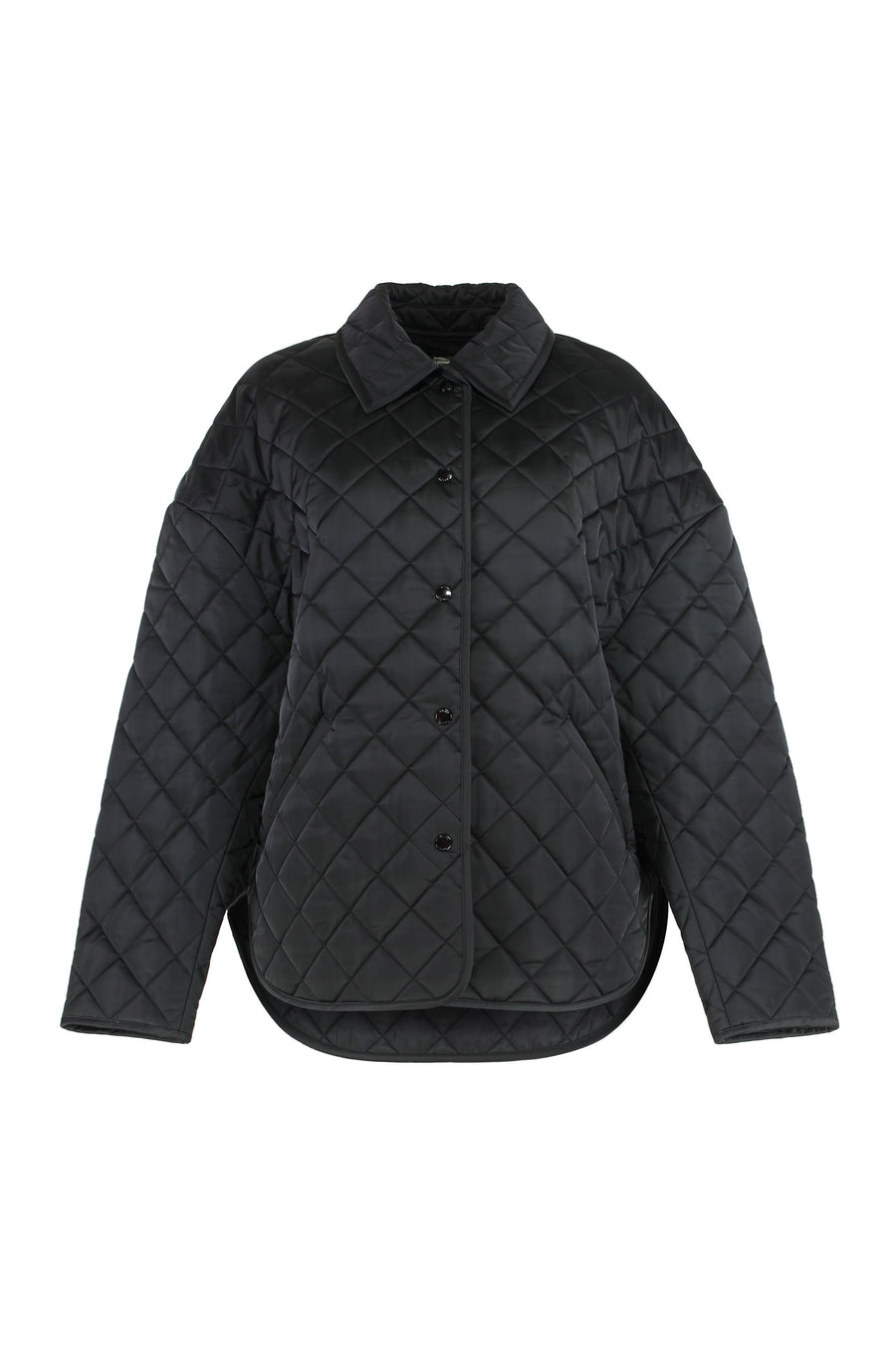 Quilted Jacket With Collar Black Polyester Trench & Raincoats