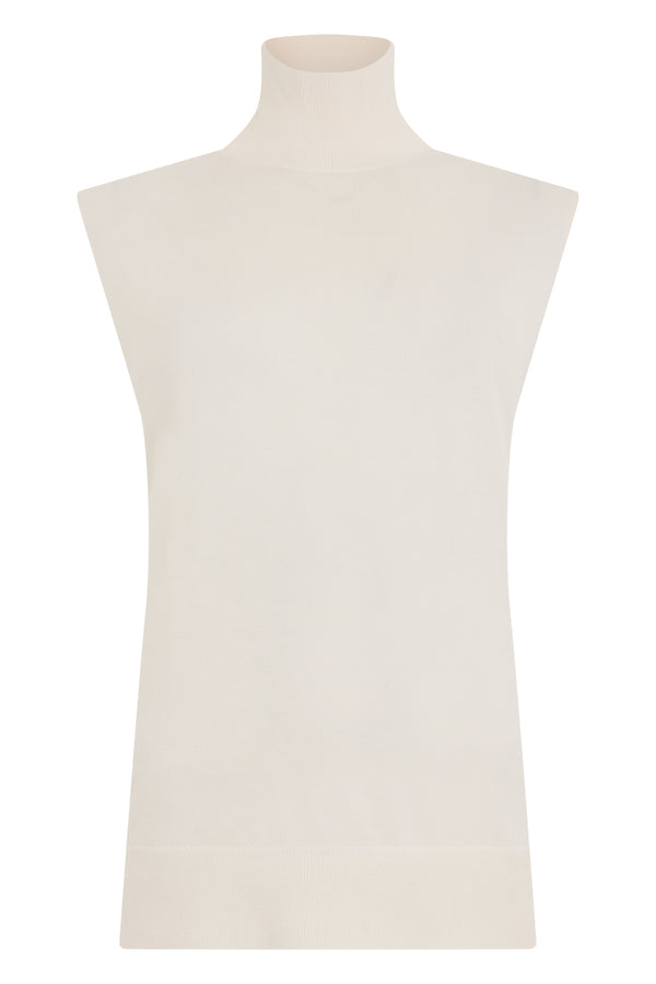 Sleeveless High-Collar Sweater White Wool