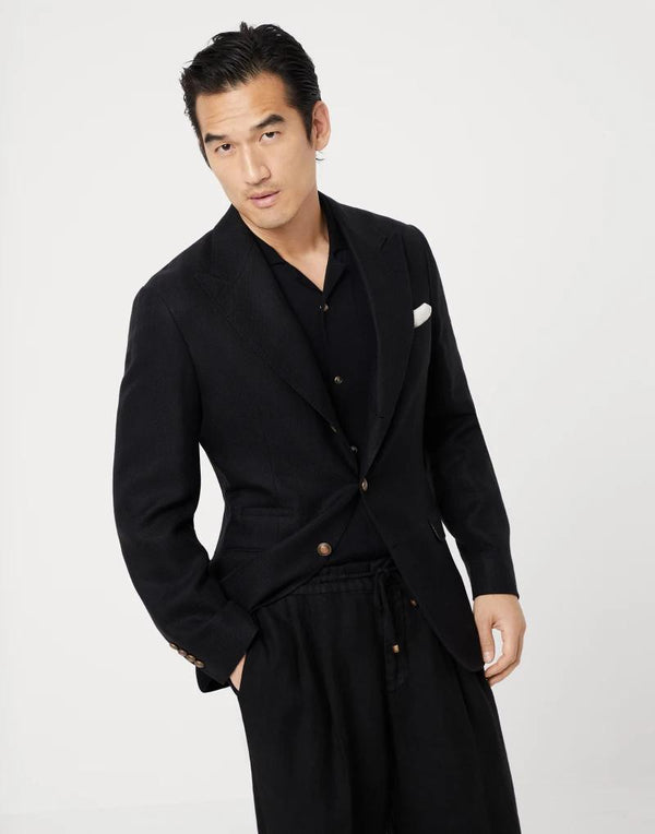 Brunello Cucinelli Mens Black Linen Wool Blazer Clothing