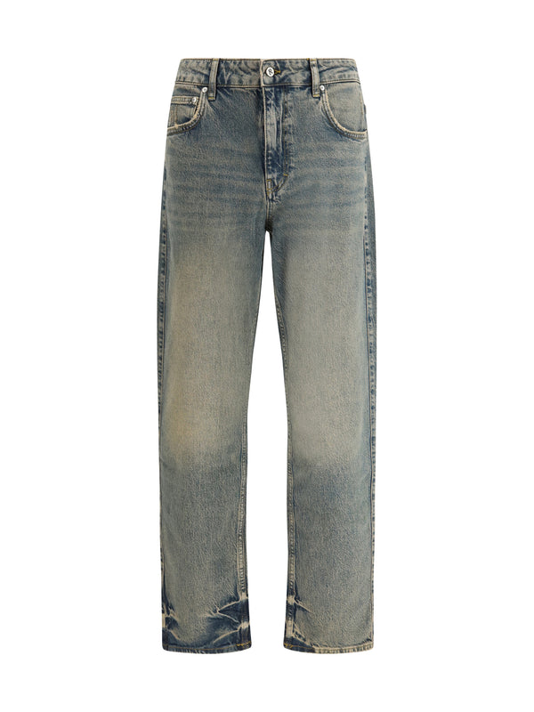 Straight Leg Jeans Blue Cream Cotton